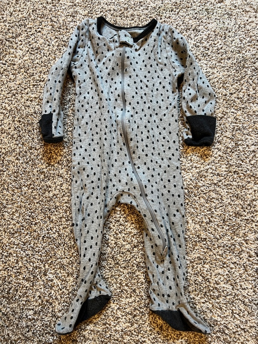 cloud island Gray Footed Polka Dot One-Piece Pajamas with Black Accents